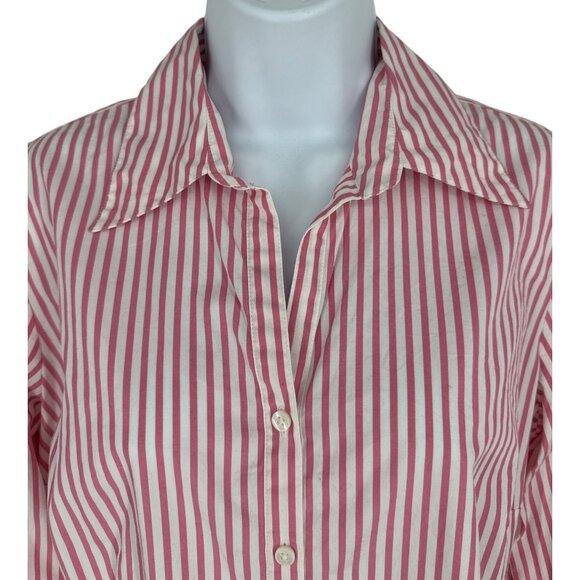 Ann Taylor Loft Pink Striped Tie Front Button Up Cropped Shirt Women's Size 10 - Picture 2 of 9